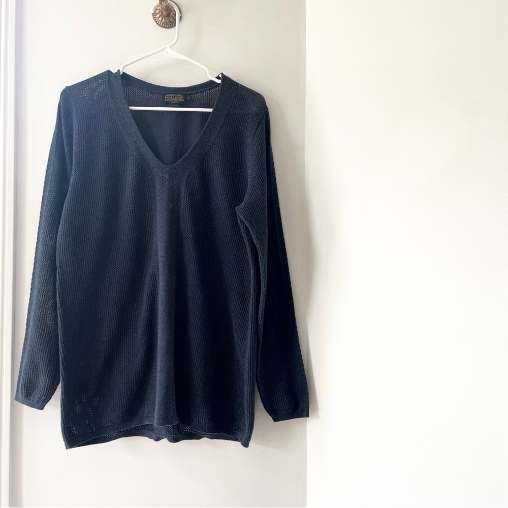 Pendleton Long Navy Blue Waffle Knit Sweater | XL
